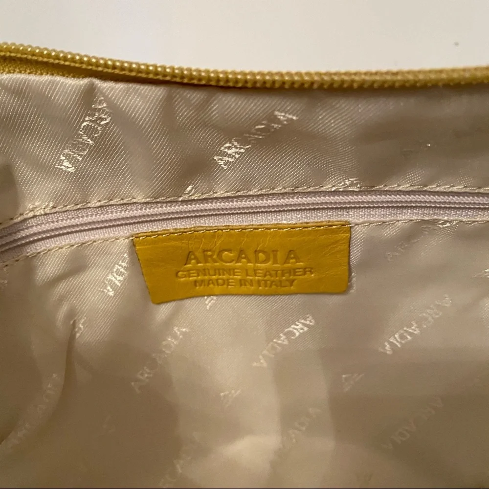 ARCADIA NEW NWT BAG SHOULDER YELLOW LEATHER ITALY ZIP TOP